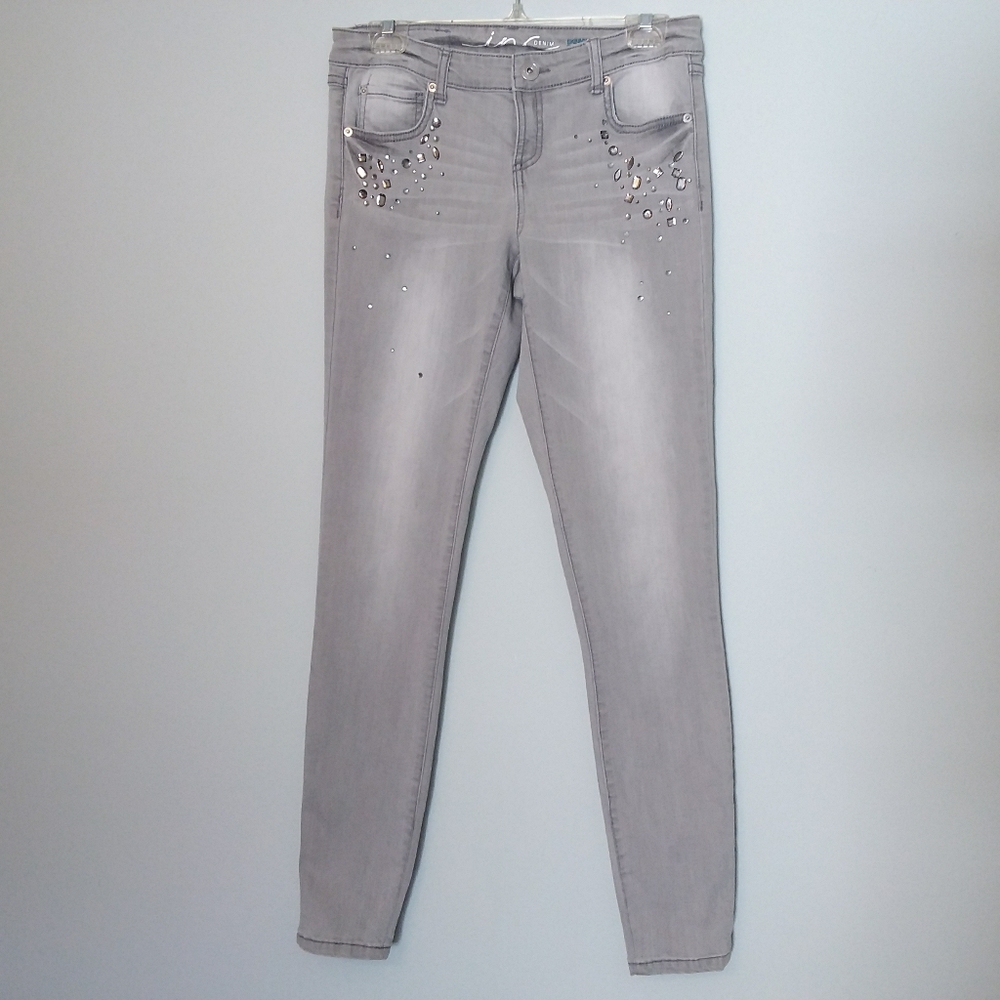 INC Denim Skinny Leg Regular Fit grey Jeans with crystal embellishments